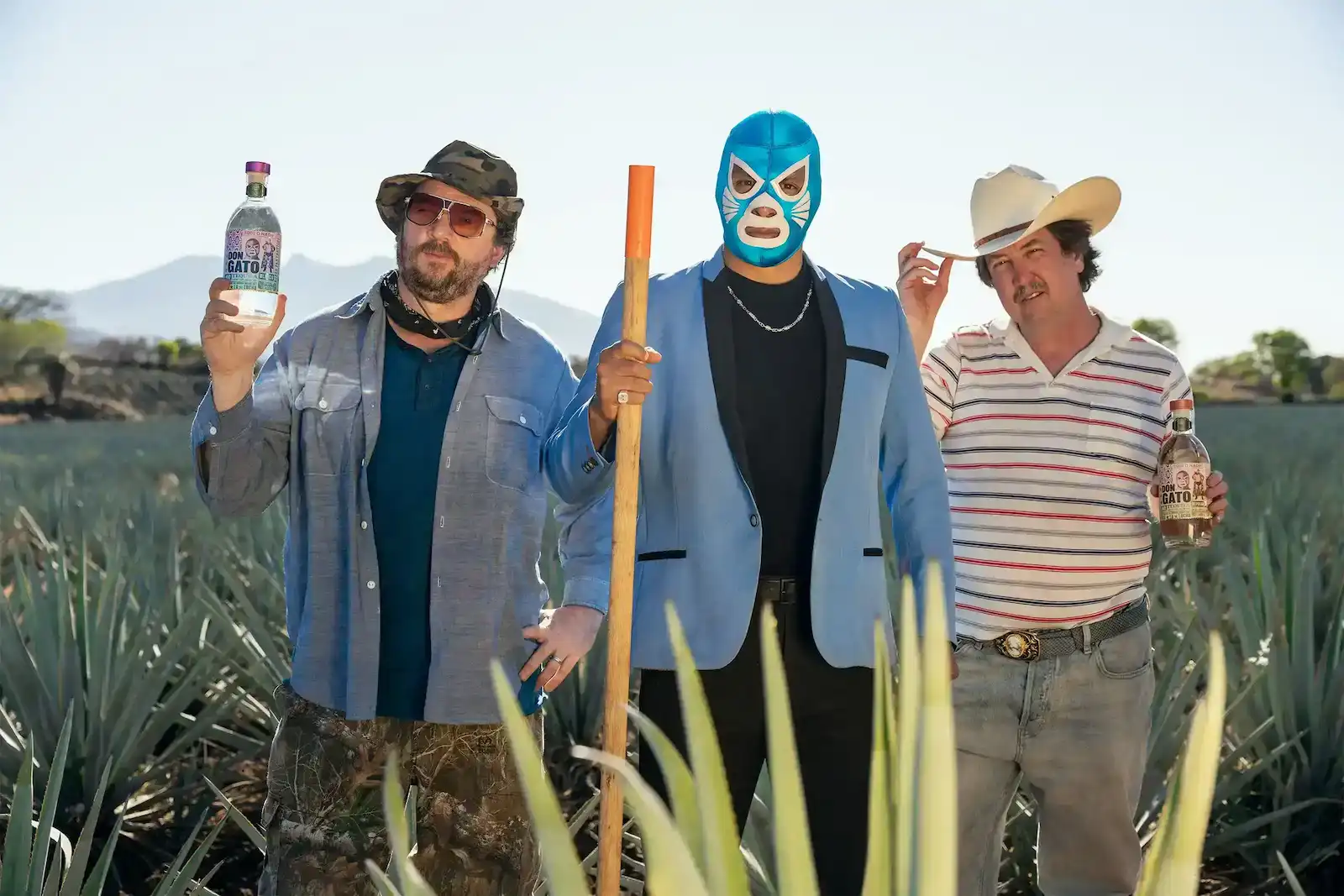 Danny, Don Gato, and Steve in an agave field